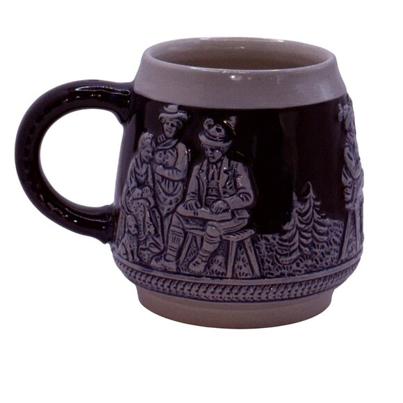 Vintage German Style Stoneware Beer Stein Mug Blue Gray Relief Tavern Scene 1970 - Picture 5 of 7